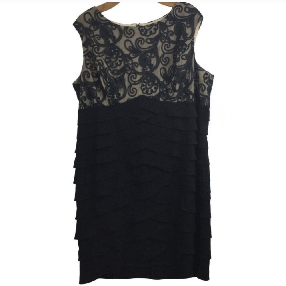 Jessica Howard Black Lace Sleeveless Cocktail Tiered Skirt Dress Size 22W